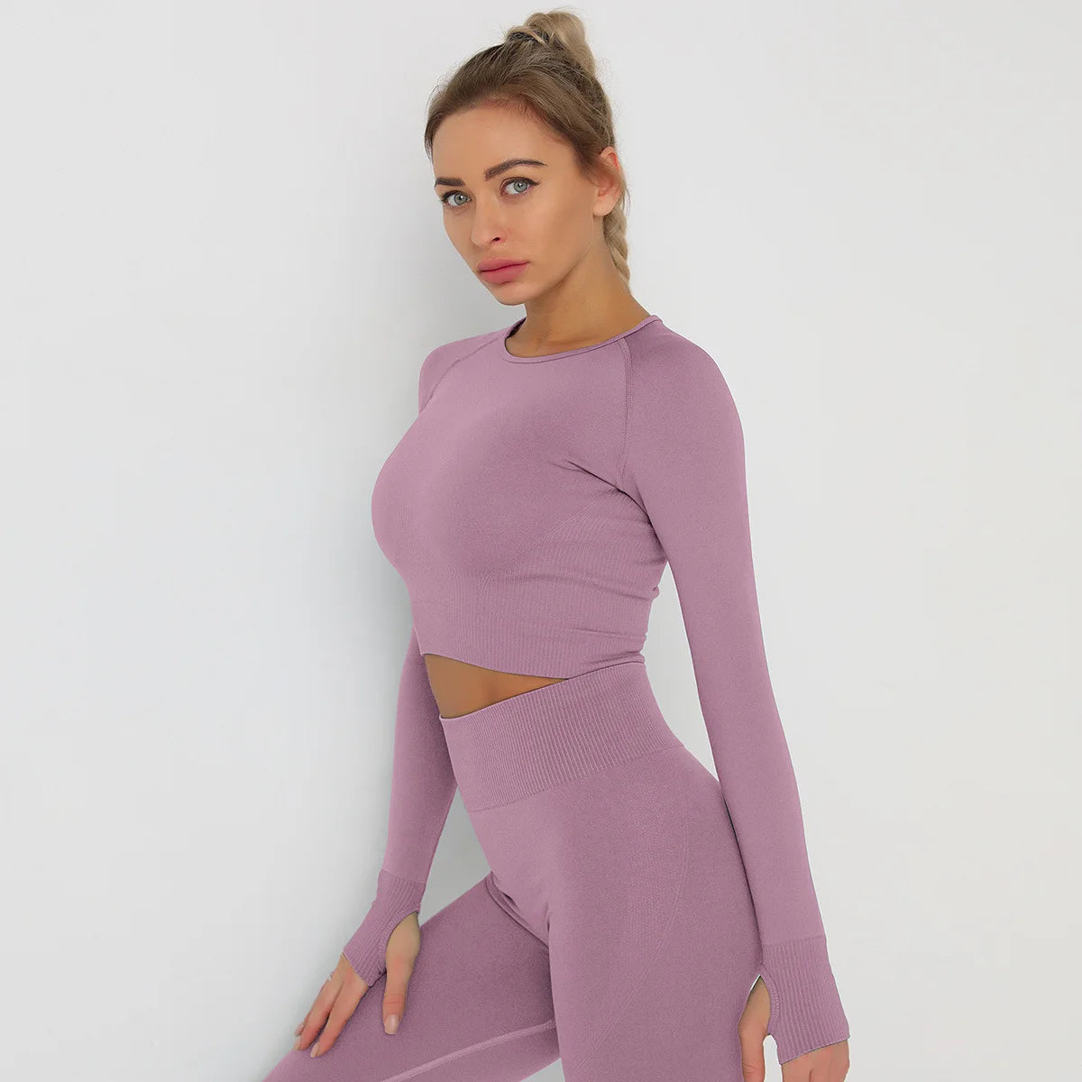 Seamless Athletic Crop Top Woman Sports T-shirts Yoga Top Knitted Shirt Long Sleeve Workout Tops For Women Fashion Gym Clothes