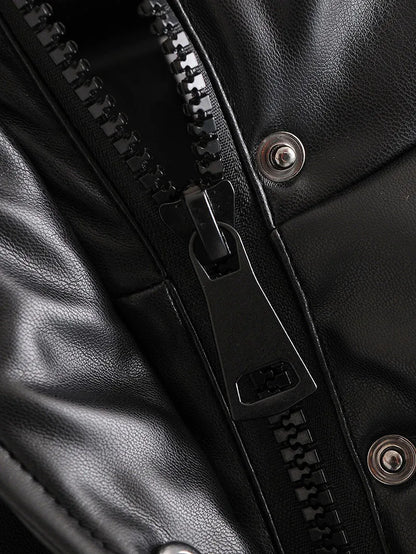 Winter frauen Jacke Dicke Warme Kurze Parka Schwarz Pu Leder Mäntel Frau Parkas Elegante Zipper Baumwolle Jacken Mantel Weibliche neue