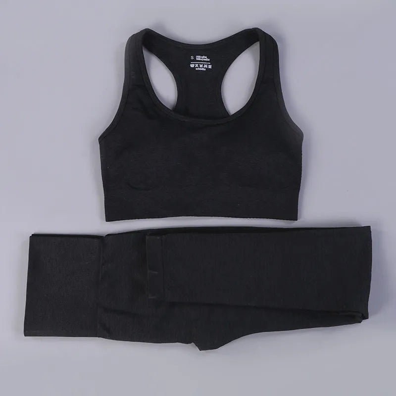 Women Vital Seamless Yoga Fitness Clothing Set High Waist Gym Leggings Crop Tops Sports Tracksuit Plush Up Sports Outfits