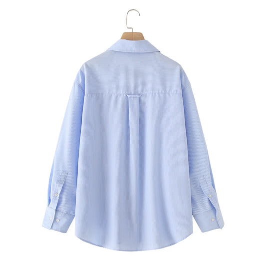 KAR&OT ZA Women's Clothing 2025 Summer New Style Button-down Minimalist Striped Long-sleeved Lapel Shirt Top 2350485.