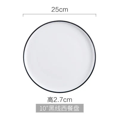 Nordic Ceramic Western Dinner Plate Steak Plate Creative Western Breakfast Plate Flat White Household Dinner Plate Dish.