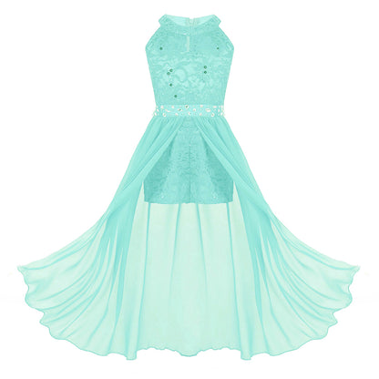 Kinder Mädchen Ärmellose Blumen Spitze Strass Party Kleid Dance Strampler für Schule Pageant Geburtstag Hochzeit Bühne Leistung