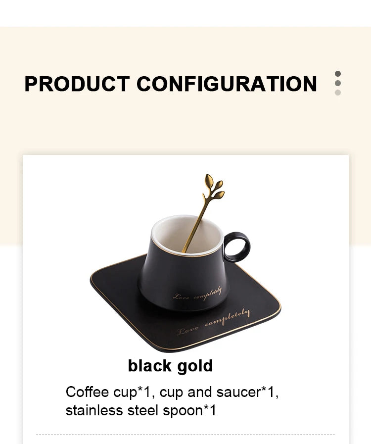 Nordic Ins Ceramic Mug Soy Milk Breakfast Condensed Coffee Tea Cup And Saucer Sets Gold Spoon Mugs Fashion Restaurant Snack Cups.