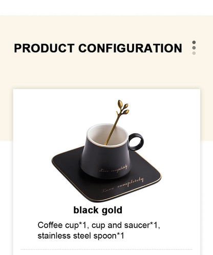 Nordic Ins Ceramic Mug Soy Milk Breakfast Condensed Coffee Tea Cup And Saucer Sets Gold Spoon Mugs Fashion Restaurant Snack Cups.