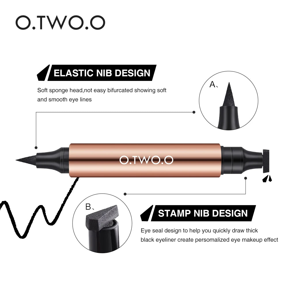 O.TWO.O Eyeliner Stamp Black Liquid Eyeliner Pen Waterproof Fast Dry Double-ended Eye Liner Pencil Make-up for Women Cosmetics.