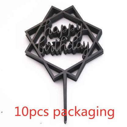 10 Stück Roségold Happy Birthday Kuchendeckel Silber Schwarz Schlichtes Design Acryl Kuchendeckel Babyparty Party Dessert Dekoration