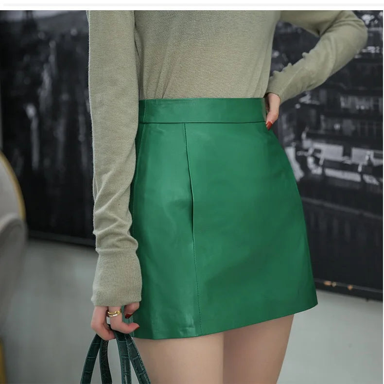 Sheepskin Leather Skirt Women 2024 Fashion New High Waist Skirt Spring Autumn Slim Mini Skirt Genuine Leather Shorts Boots Y2k.