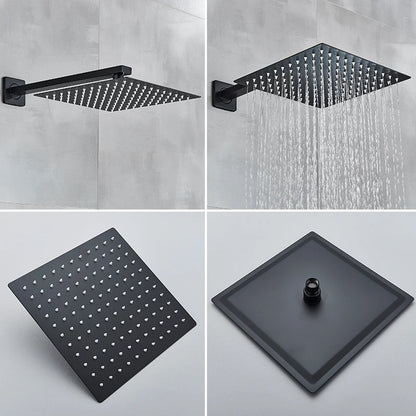 Black Shower Faucets System Bathroom Wall Mounted Rainfall Shower Kit Concealed Embedded Box Hot Cold Water Mixer Tap SUS304