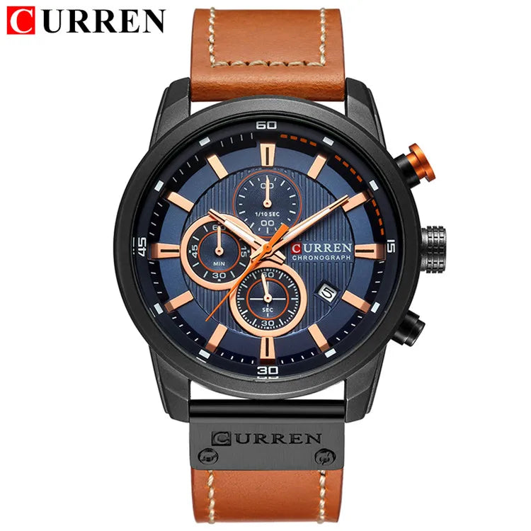 CURREN Brand Watch Men Leather Sports Watches Men's Army Military Quartz Wristwatch Chronograph Male Clock Relogio Masculino