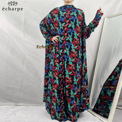 1 Pieces Muslim Hijabs Dress Women's Prayer Garment Dubai Abaya Arab Jibab Islam Flowers Djellaba Femmel Khimar Caftan Clothes