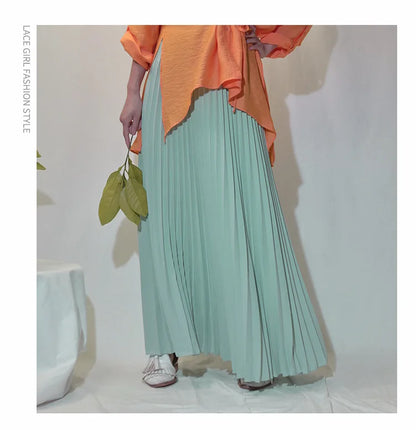 Classical Women Pleated Skirt 90cm/80cm Long Female Elastic Waist Skirt Big Size Velvet Pleated Skirt for Winter Ankle-Length.