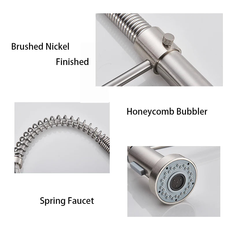 Spring Brushed Nickel Kitchen Faucet Deck Mounted Mixer Tap 360 Degree Rotation Stream Sprayer Nozzle Kitchen Sink Hot Cold Taps