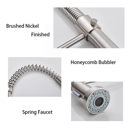 Spring Brushed Nickel Kitchen Faucet Deck Mounted Mixer Tap 360 Degree Rotation Stream Sprayer Nozzle Kitchen Sink Hot Cold Taps