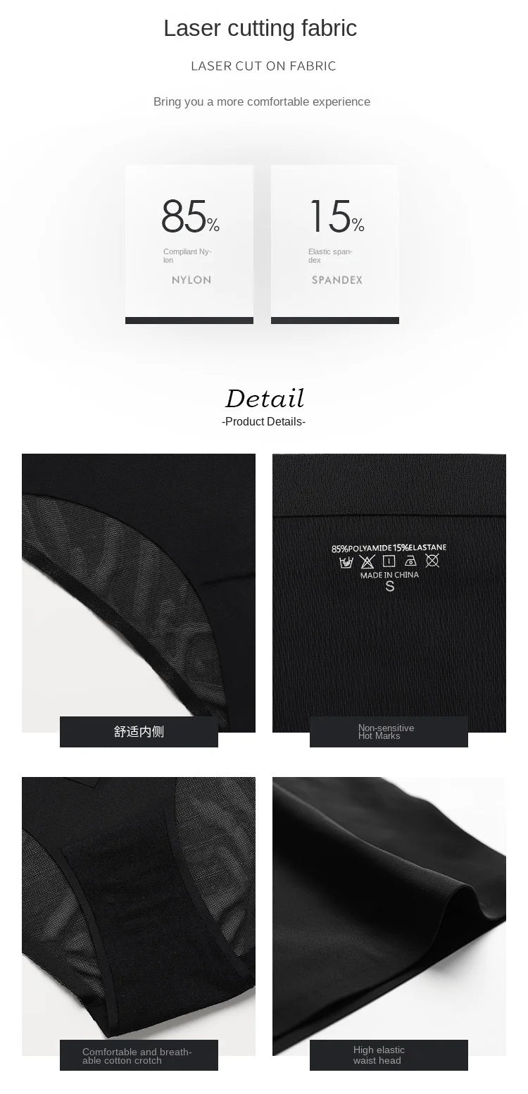 European American Plus Size Women's High Waist Ice Silk Trousers Firm Nylon Briefs Traceless Lace Stitching Thin Body Shaping.