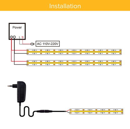 UL-gelistetes COB-LED-Streifenlicht, 320 480 LEDs/m, 16,4 Fuß, flexibles Klebeband mit hoher Dichte, 3000–6500 K, RA90, LED-Leuchten, DC12 V, 24 V.