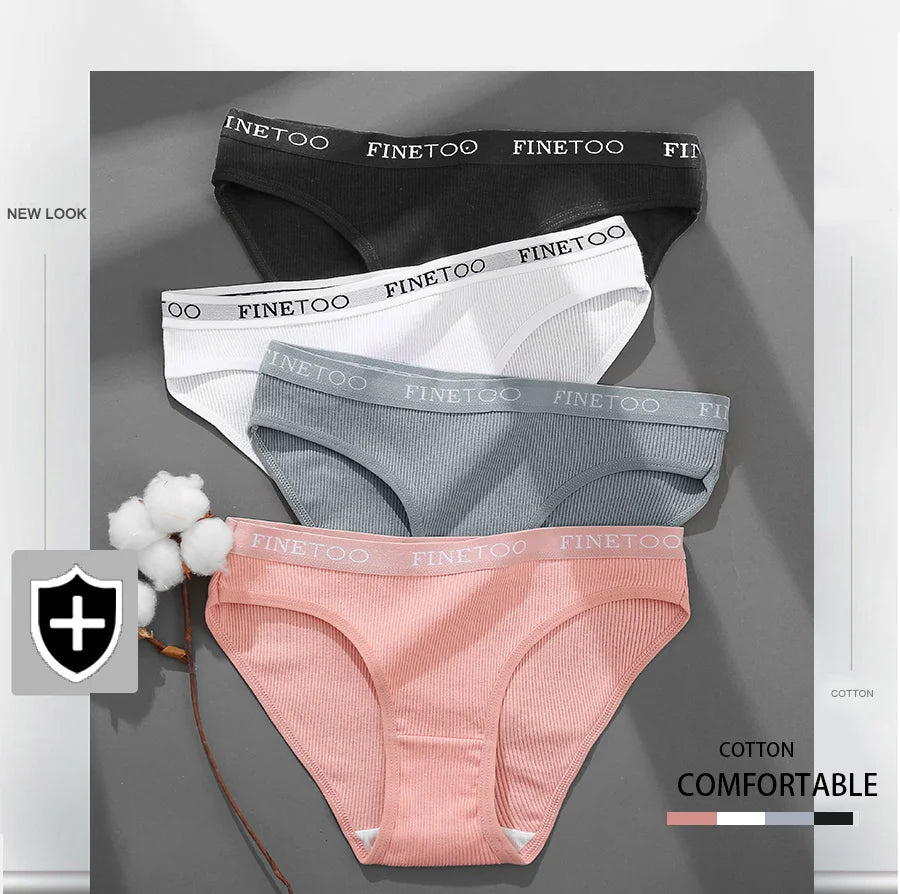 FINETOO 3PCS/Set Women's Underwear Cotton Panty Sexy Panties Female Underpants Solid Color Panty Intimates Women Lingerie M-2XL.
