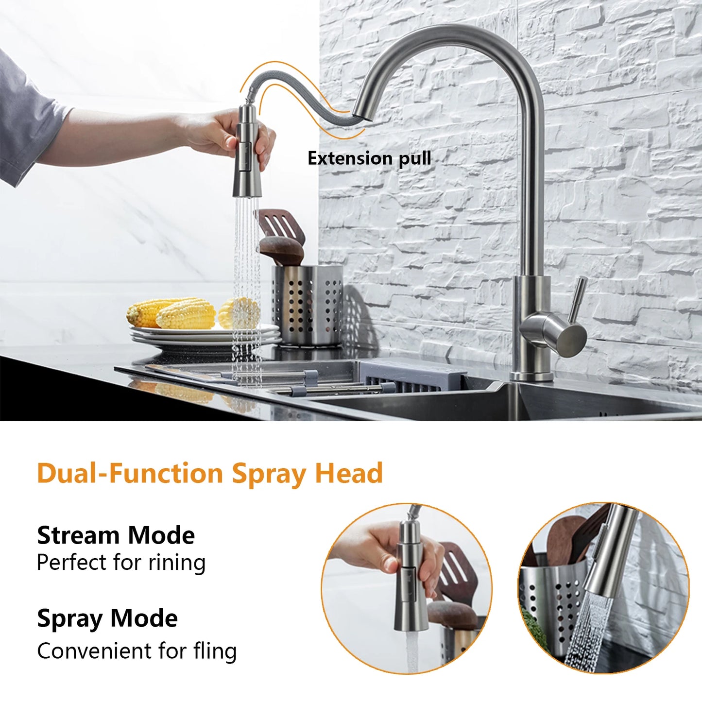 DQOK Küche Wasserhahn Ziehen Gebürstet Nickel Sensor Edelstahl Schwarz Smart Induktion Mixed Tap Touch Control Waschbecken Tap