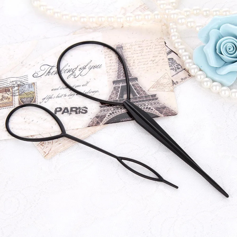 Plastic Hair Loop Styling Tool Magic Topsy Tail Hair Braid Ponytail Styling Clip Bun Maker For Girls Hairstyles.