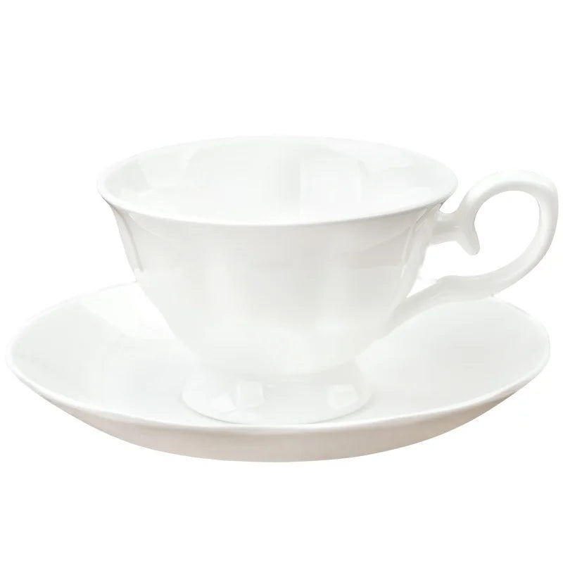 Pure White Bone China Coffee Cup Ceramic Simple Nordic Latte Cups Creative Fancy Afternoon Tea Cafe Coffee Cup and Saucer Spoon.