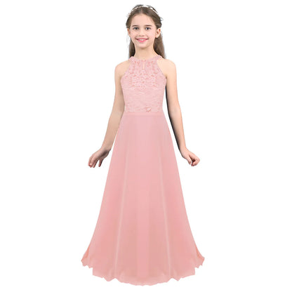 Sommer Mode Blume Mädchen Kleid Hochzeit Geburtstag Party Kinder Lange Kleid Vestido Elegante Halter Neck Floral Spitze Prinzessin Kleid