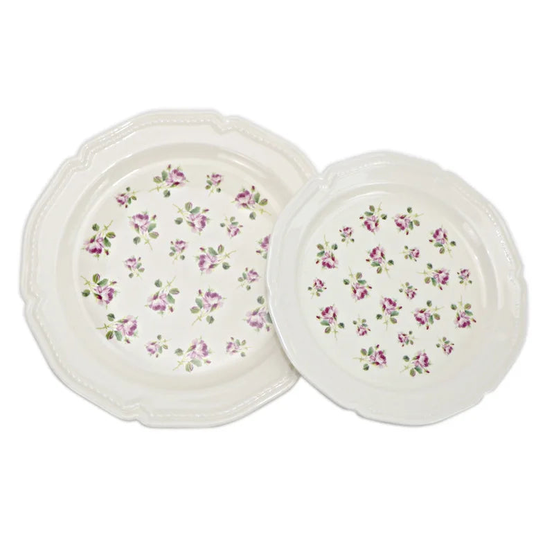 Ceramic Plate French Style Retro Floral Reliefs Food Plate Yogurt Salad Bowl Dessert Plate Dish Dinner Wedding Set Dinner Plates.