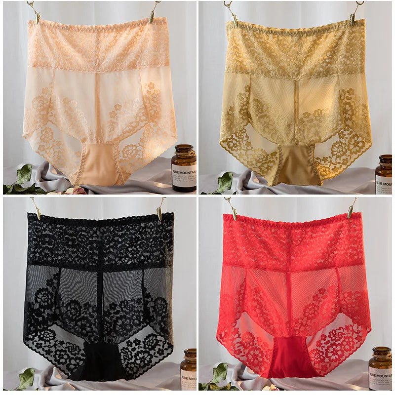 Women Lace High Waist Panties Sexy Mesh Girdle Waist Underwear Quality Plus Size Butt Lifter Knickers Tummy Slim Control Briefs.