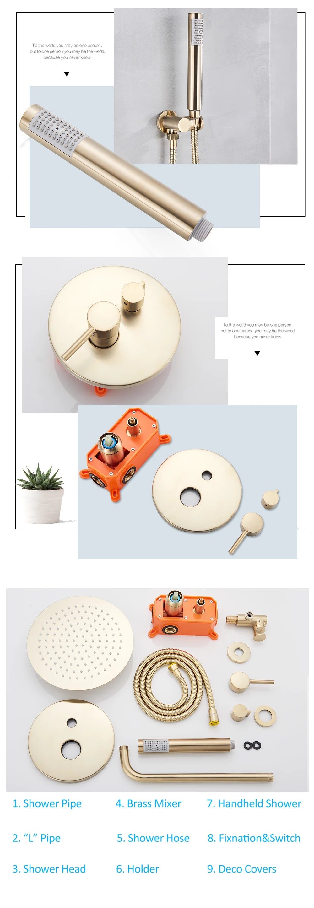 Brushed Gold Shower Faucets Set Rainfall Shower System Concealed Hot Cold Water Mixer Tap Bathroom Round Shower Faucet