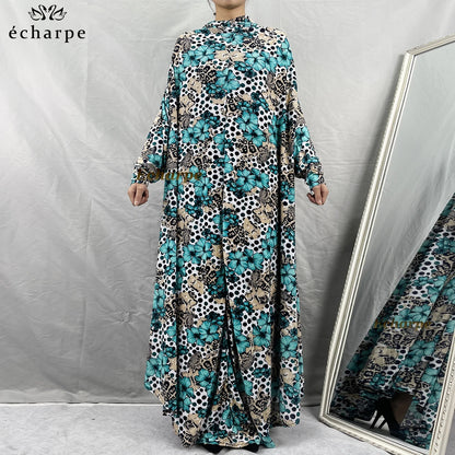 1 Pieces Muslim Hijabs Dress Women's Prayer Garment Dubai Abaya Arab Jibab Islam Flowers Djellaba Femmel Khimar Caftan Clothes