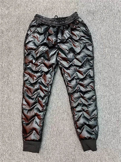2022 New Men Shiny Winter Down Pant Thick Warm Sweatpants Casual Trousers Slim Outdoor Windproof Waterproof Cotton Pants.