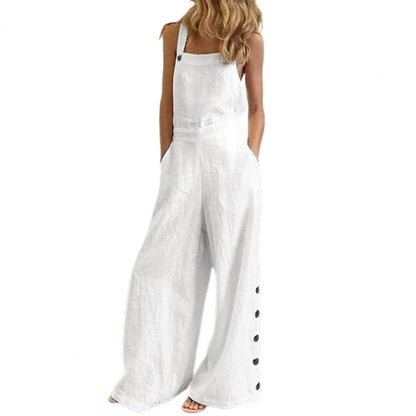 Women Jumpsuit Summer Sleeveless Solid Color Wide Leg Pockets Loose Strappy Playsuit Overall Wide Leg Pockets mono mujer verano.