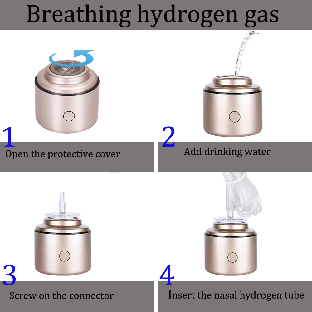 Portable 5000PPB Nano High Rich Hydrogen Water Generator Bottle ORP Alkaline Electrolysis Ionizer Anti-Aging Can Breathe Pure H2.