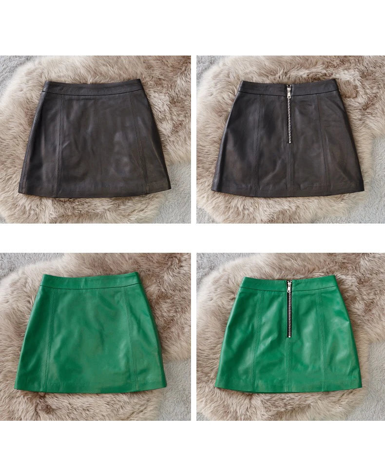 Sheepskin Leather Skirt Women 2024 Fashion New High Waist Skirt Spring Autumn Slim Mini Skirt Genuine Leather Shorts Boots Y2k.