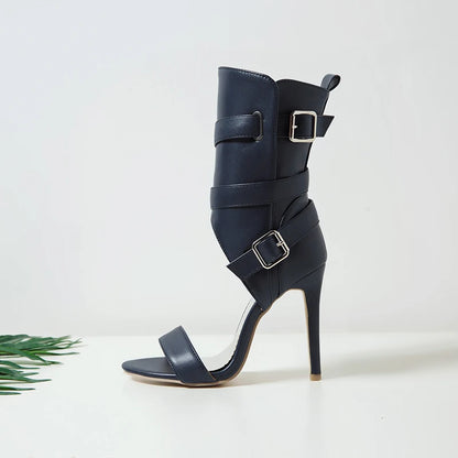 PU Leather Stiletto Women Sandal 2025 Drag Quee Summer High Heels Wedding Party Sexy Shoes Belt Solid Sissy Pumps Size 34~50