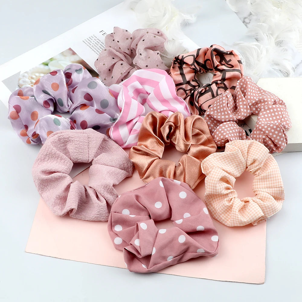 5Pcs/Lot Girl Pink Red Hair Band Accessories Fashion Large Hair Ties Solid Color Elastic Scrunchies For Women Ponytail Hairstyle.