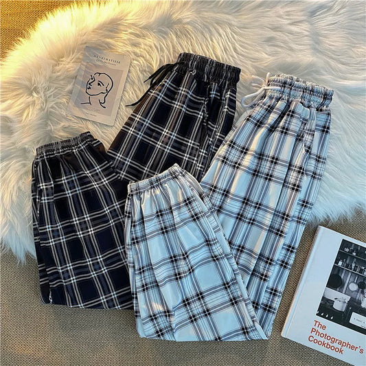 Hosen Frauen Neue Haufen füße Mode Lose Schwarz Plaid Sommer Harajuku Studenten Streetwear Harem Lange Hosen Frauen Chic