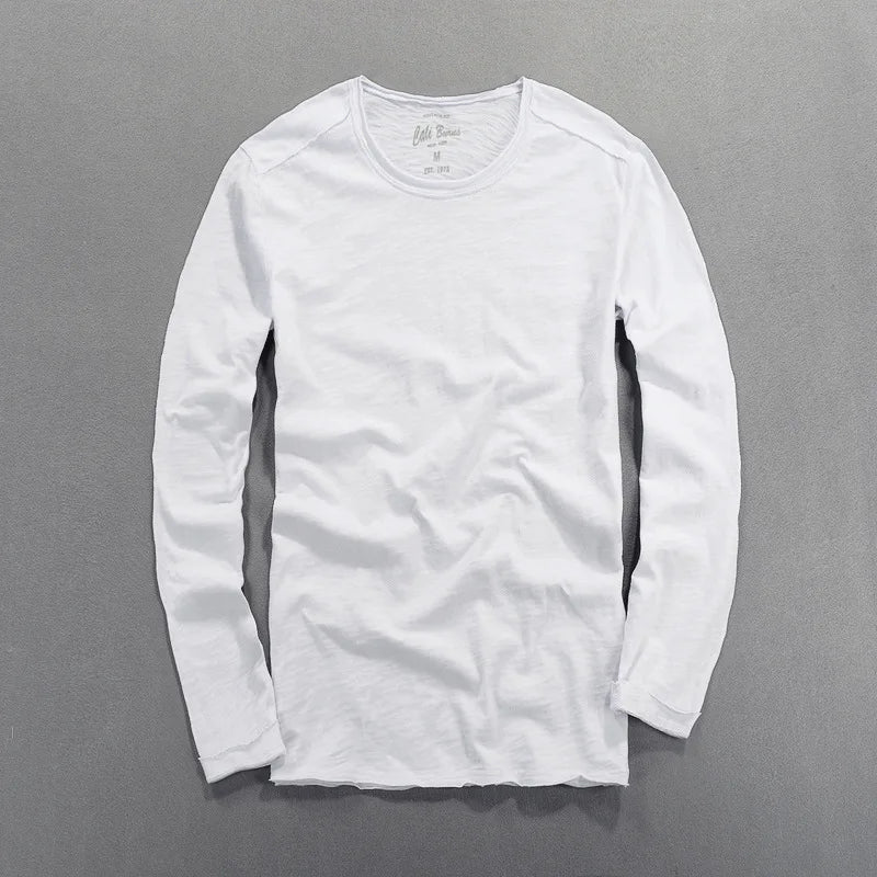 Fashionable Bamboo Cotton Long Sleeve Vintage T-shirts Men Casual Thin Tops Tees Comfortable Tshirt Distressed T-shirt