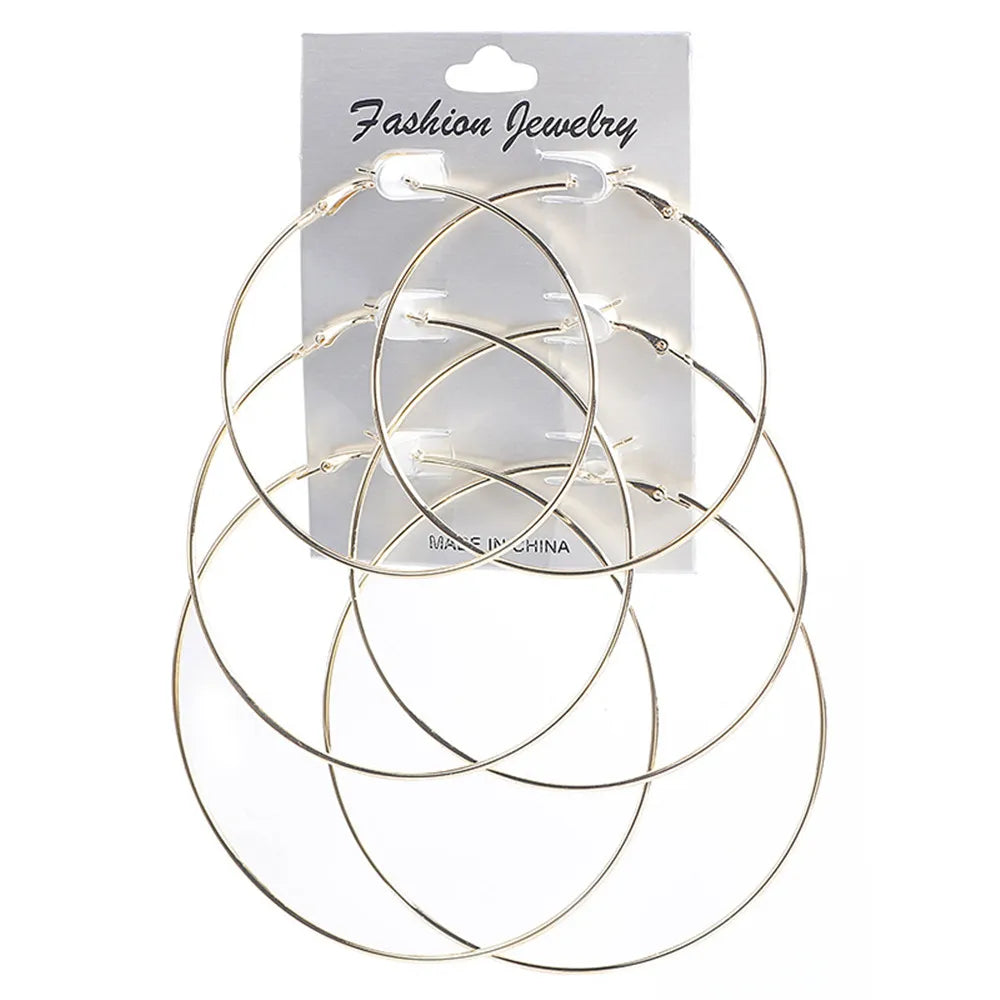 3pair/set Punk Hoop Earrings Set Big Circle Earrings Jewelry For Women Girls Steampunk Ear Clip Fashion Ear Ring Accessories New.