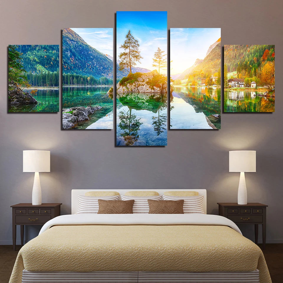 Landscape Canvas Posters Home Decor 5 Pieces Natural Lake Paintings Wall Art Scenery Pictures Modular Living Room Decor Unframed
