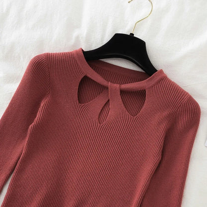 2025 Fashion Hollow Out Women Sweaters Autumn Winter Tops Slim Women Pullover Knitted Sweater Basic Solid Jumper Soft Warm Pull.