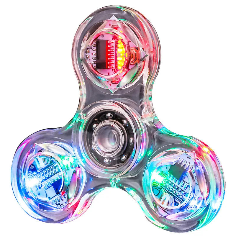 Crystal Luminous LED light Fidget Spinner Hand Top Spinners Glow in Dark EDC Stress Relief Toys Kinetic Gyroscope for Children.