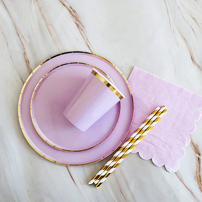 Gold Disposable Tableware Sets Purple Party Paper Cup Plates baby Shower  Birthday Party Supplies Carnival Wedding decor Favors.