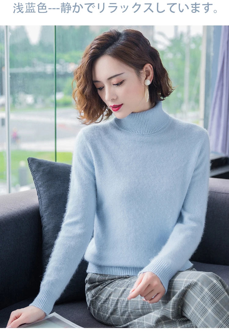 Herbst Winter 100% Nerz Kaschmir Pullover Frauen Strickwaren Pullover Dicke Warme Einfarbig Plus Größe Basis Hohe Revers Kleidung Tops.