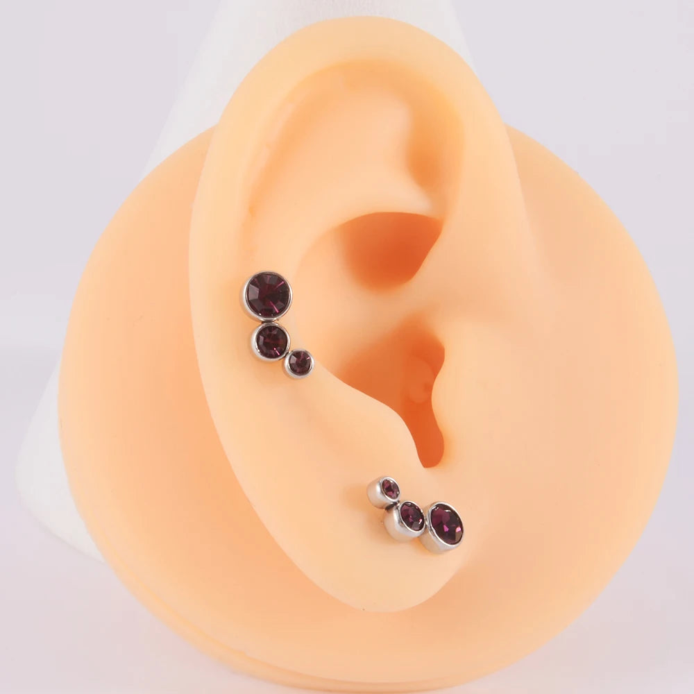 2PCS 361 Surgical Steel Crystal  Ear Tragus Cartilage Earrings 16G Three Zircon Lobe Helix Daith Earring Piercing Body Jewelry.