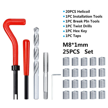 XCAN Gewindereparaturwerkzeug, 25 Stück, M3/M4/M5/M6/M7/M8/M10/M12/14 zur Wiederherstellung beschädigter Gewindeschraubenschlüssel, Spiralbohrer, Handwerkzeug
