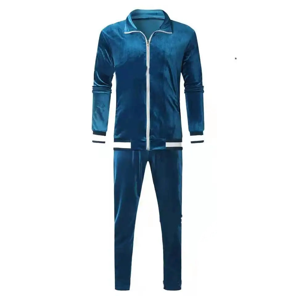 Spring Autumn Men's Velvet Set Sport Two Piece Suit Male Plus Velour Hoodies Pants Sweatshirt Sportswear Tracksuit For Men 5XL.