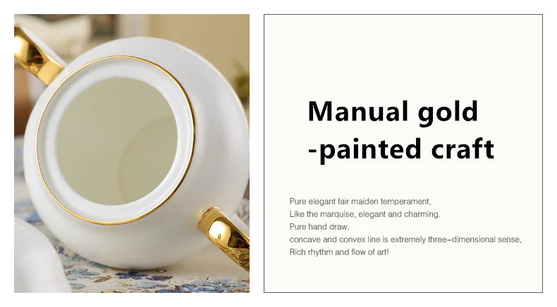 Grace Bone China Coffee Set White Gold Porcelain Tea Set Advanced Pot Cup Ceramic Mug Sugar Bowl Creamer Teapot Milk Jug Teaset.