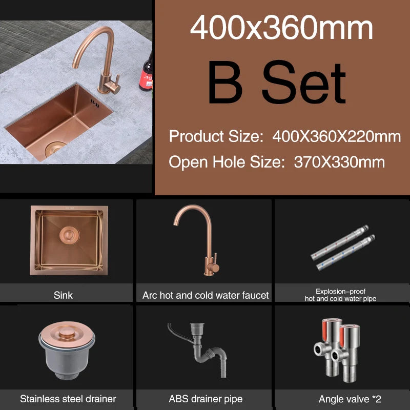 Rose Gold Kitchen Sink Nanometer Technology Gold 4mm thickness 304 Stainless Steel Manual Sink Single Bar Counter Kitchen Sink