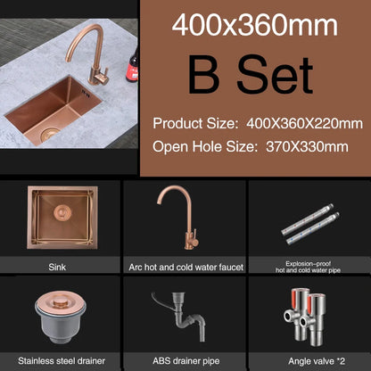 Rose Gold Kitchen Sink Nanometer Technology Gold 4mm thickness 304 Stainless Steel Manual Sink Single Bar Counter Kitchen Sink