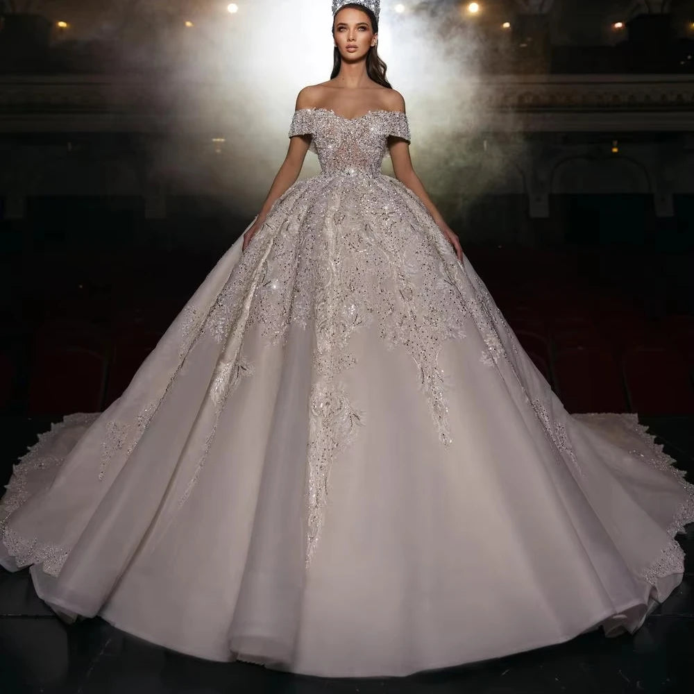 2024 Luxury Wedding Dress Lace Bridal Gowns Wedding Dress Illusion Embroidered Beaded Lace Stain Wedding Dress Bridal Gown