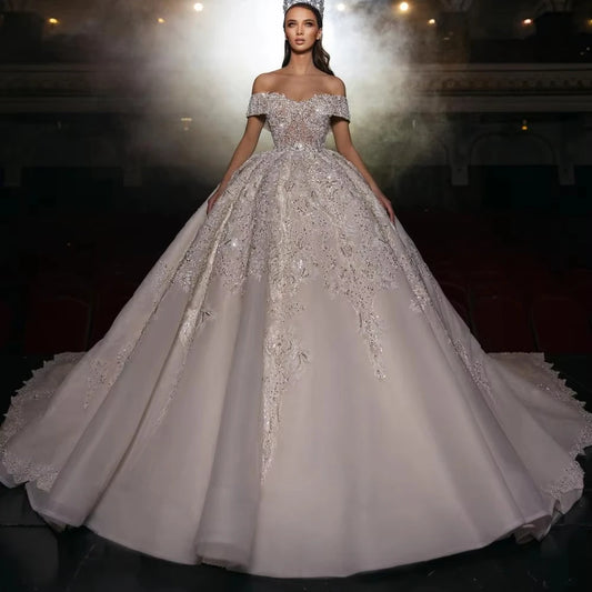2024 Luxury Wedding Dress Lace Bridal Gowns Wedding Dress Illusion Embroidered Beaded Lace Stain Wedding Dress Bridal Gown